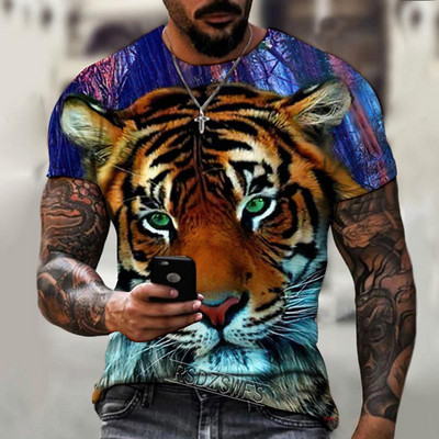 Fashion Fierce Tiger Animal 3D printed ανδρικά μπλουζάκια καλοκαιρινά με στρογγυλή λαιμόκοψη μεγάλου μεγέθους κοντομάνικο μπλουζάκια μπλουζάκια μπλουζάκια μπλουζάκια 6XL