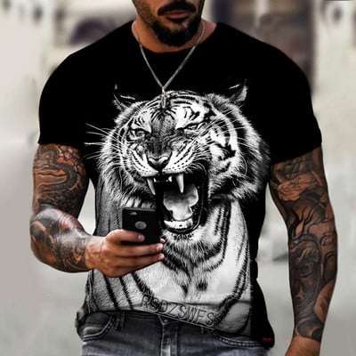 Fashion Fierce Tiger Animal 3D printed ανδρικά μπλουζάκια καλοκαιρινά με στρογγυλή λαιμόκοψη μεγάλου μεγέθους κοντομάνικο μπλουζάκια μπλουζάκια μπλουζάκια μπλουζάκια 6XL