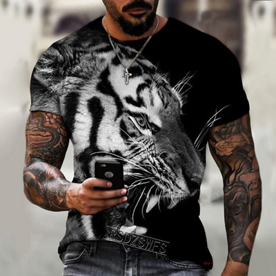Fashion Fierce Tiger Animal 3D printed ανδρικά μπλουζάκια καλοκαιρινά με στρογγυλή λαιμόκοψη μεγάλου μεγέθους κοντομάνικο μπλουζάκια μπλουζάκια μπλουζάκια μπλουζάκια 6XL
