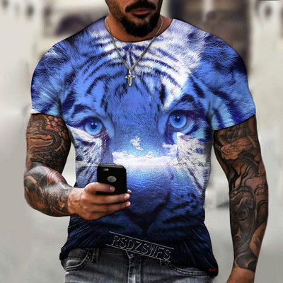 Fashion Fierce Tiger Animal 3D printed ανδρικά μπλουζάκια καλοκαιρινά με στρογγυλή λαιμόκοψη μεγάλου μεγέθους κοντομάνικο μπλουζάκια μπλουζάκια μπλουζάκια μπλουζάκια 6XL