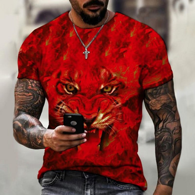 Fashion Fierce Tiger Animal 3D printed ανδρικά μπλουζάκια καλοκαιρινά με στρογγυλή λαιμόκοψη μεγάλου μεγέθους κοντομάνικο μπλουζάκια μπλουζάκια μπλουζάκια μπλουζάκια 6XL