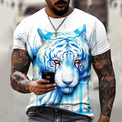 Fashion Fierce Tiger Animal 3D printed ανδρικά μπλουζάκια καλοκαιρινά με στρογγυλή λαιμόκοψη μεγάλου μεγέθους κοντομάνικο μπλουζάκια μπλουζάκια μπλουζάκια μπλουζάκια 6XL