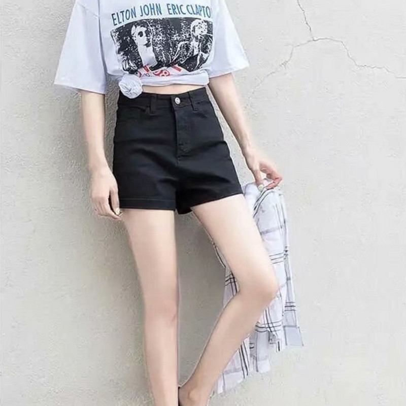 Feynzz Fashion új nyári női magas derekú gombos lábszár farmer rövidnadrág Alkalmi női laza szabású kék farmer rövidnadrág