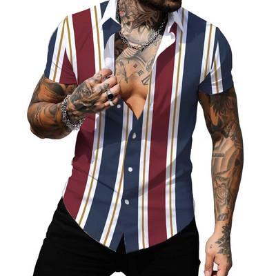 Havajska muška košulja Ljetne modne prugaste seksi majice s printom za muškarce Ležerna majica s kratkim rukavima Muška odjeća Prevelike majice s kratkim rukavima