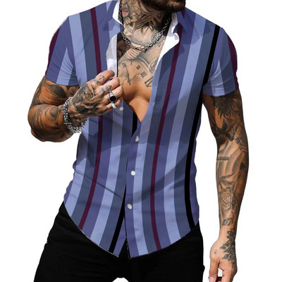 Havajska muška košulja Ljetne modne prugaste seksi majice s printom za muškarce Ležerna majica s kratkim rukavima Muška odjeća Prevelike majice s kratkim rukavima