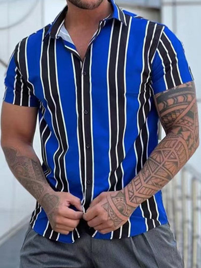 Havajska muška košulja Ljetne modne prugaste seksi majice s printom za muškarce Ležerna majica s kratkim rukavima Muška odjeća Prevelike majice s kratkim rukavima