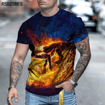 Majica kratkih rukava s printom vukova za par Muška 3D majica kratkih rukava Top majica kratkih rukava Majica kratkih rukava s okruglim izrezom Modna ležerna marka 5XL