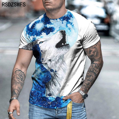 Majica kratkih rukava s printom vukova za par Muška 3D majica kratkih rukava Top majica kratkih rukava Majica kratkih rukava s okruglim izrezom Modna ležerna marka 5XL