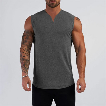 Γυμναστήριο V λαιμόκοψη Βαμβακερό Bodybuilding Tank Top Ανδρική προπόνηση Αμάνικο πουκάμισο γυμναστικής Αθλητικά Γιλέκα για τρέξιμο Μυϊκά Μονά