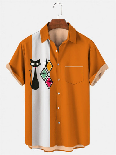 Najprodavanije 2022. Novi kreativni 3D digitalni crno-bijeli MREŽASTI kolaž Preklop s uzorkom Blagdanska slobodno vrijeme Košulja kratkih rukava S - 5xl