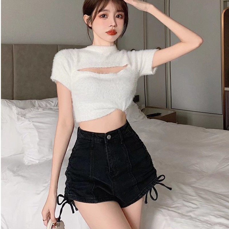 Feynzz Ležerne kratke hlače od plavog trapera Ženske seksi kratke hlače s dugmadima visokog struka i džepovima Uske kratke hlače Ljeto 2021. za plažu Ulične hlače od traperica