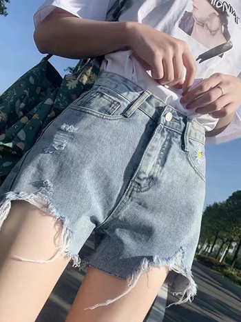 Feynzz τζιν γυναικείο σορτς 2022 Νέο καλοκαιρινό λεπτό τμήμα Ψηλόμεσο λεπτό, χαλαρό ακατέργαστο παντελόνι με σκισίματα σε γραμμή Α, καυτά παντελόνια