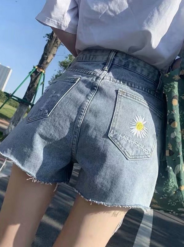 Feynzz τζιν γυναικείο σορτς 2022 Νέο καλοκαιρινό λεπτό τμήμα Ψηλόμεσο λεπτό, χαλαρό ακατέργαστο παντελόνι με σκισίματα σε γραμμή Α, καυτά παντελόνια