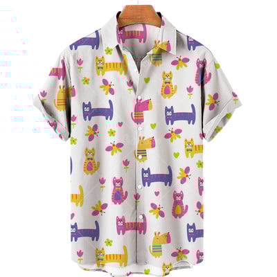 2022 nyári macskamintás hawaii ing férfi női nyári alkalmi felső nagy méretű, bő, egyszerű, egysoros gombok 5xl