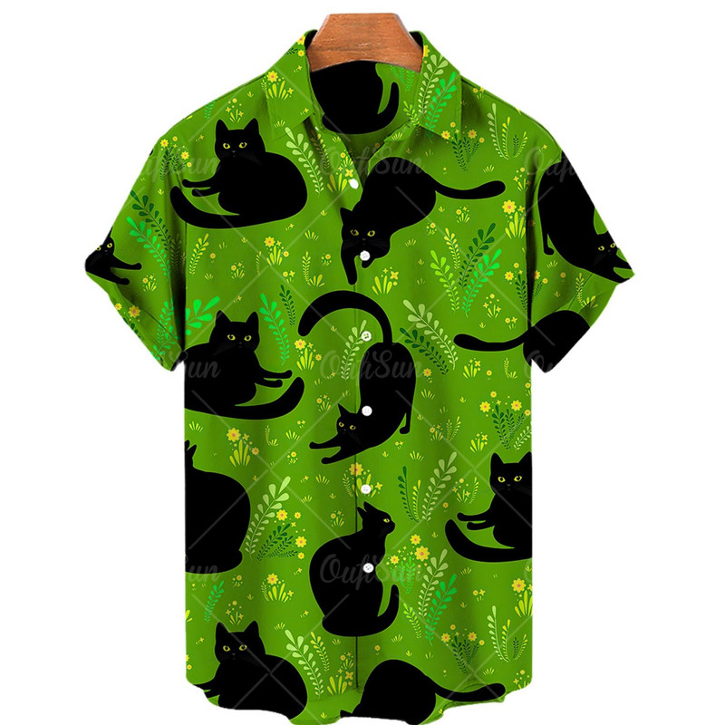 2022 nyári macskamintás hawaii ing férfi női nyári alkalmi felső nagy méretű, bő, egyszerű, egysoros gombok 5xl