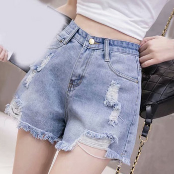Feynzz Fashion New Summer Women High Waist Button Wigh Jeans Shorts Ежедневни женски широки сини дънкови шорти