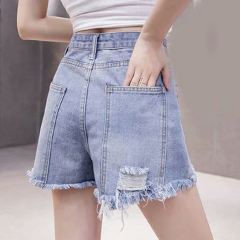 Feynzz Fashion New Summer Women High Waist Button Wigh Jeans Shorts Ежедневни женски широки сини дънкови шорти