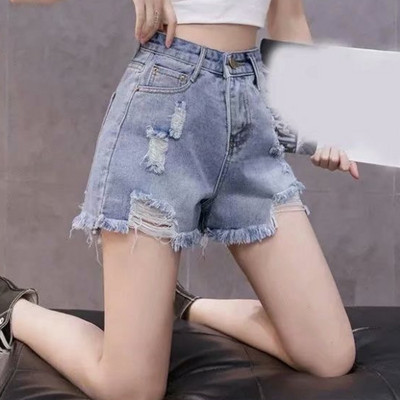 Feynzz Fashion New Summer Women High Waist Button Wigh Jeans Shorts Ежедневни женски широки сини дънкови шорти