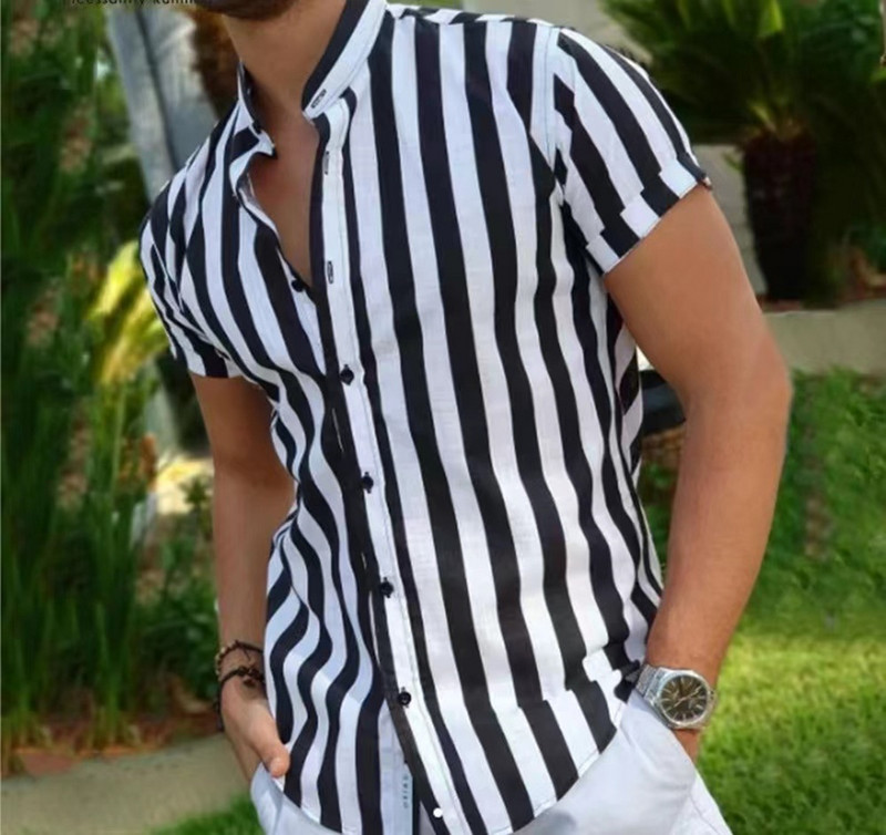 Muška košulja Ljetna majica majica 2022. Majica s kratkim rukavima 5XL s prugastim uzorkom Sveobuhvatna majica kratkih rukava sa samostojećim ovratnikom za muškarce Ležerne košulje s rukavima Muška bluza