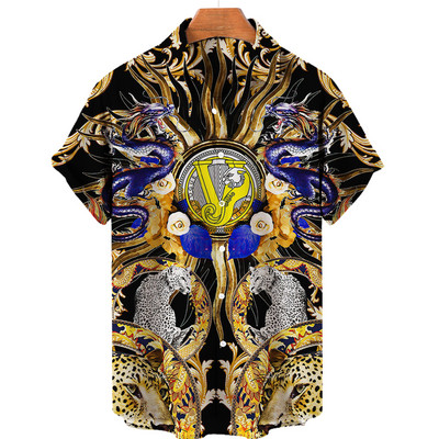 Prabangūs vyriški marškinėliai Baroko stiliaus 3D vyriški marškiniai Havajų vasaros negabaritinės viršutinės sagos trumpomis rankovėmis Laisvi vyriški drabužiai ES dydis