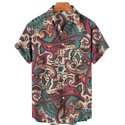 Prabangūs vyriški marškinėliai Baroko stiliaus 3D vyriški marškiniai Havajų vasaros negabaritinės viršutinės sagos trumpomis rankovėmis Laisvi vyriški drabužiai ES dydis