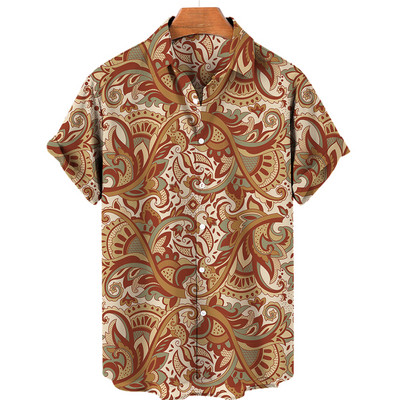 Prabangūs vyriški marškinėliai Baroko stiliaus 3D vyriški marškiniai Havajų vasaros negabaritinės viršutinės sagos trumpomis rankovėmis Laisvi vyriški drabužiai ES dydis