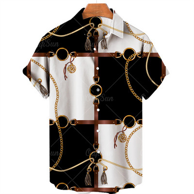 Prabangūs vyriški marškinėliai Baroko stiliaus 3D vyriški marškiniai Havajų vasaros negabaritinės viršutinės sagos trumpomis rankovėmis Laisvi vyriški drabužiai ES dydis