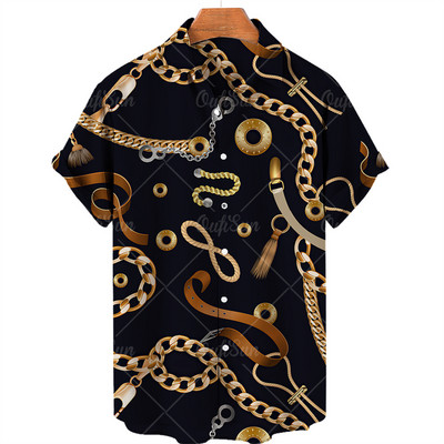 Prabangūs vyriški marškinėliai Baroko stiliaus 3D vyriški marškiniai Havajų vasaros negabaritinės viršutinės sagos trumpomis rankovėmis Laisvi vyriški drabužiai ES dydis