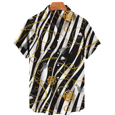 Prabangūs vyriški marškinėliai Baroko stiliaus 3D vyriški marškiniai Havajų vasaros negabaritinės viršutinės sagos trumpomis rankovėmis Laisvi vyriški drabužiai ES dydis