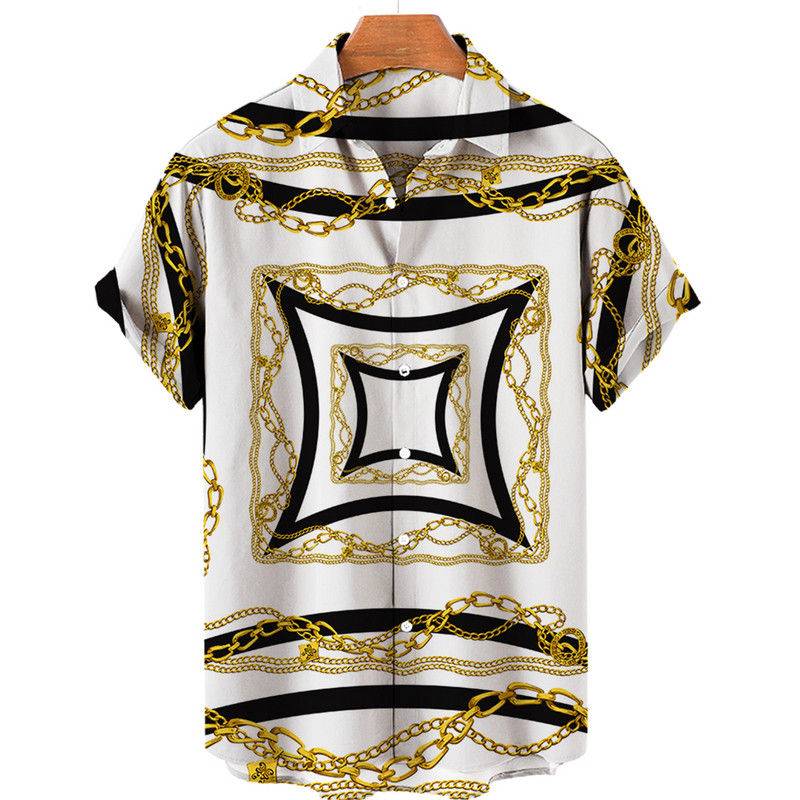 Prabangūs vyriški marškinėliai Baroko stiliaus 3D vyriški marškiniai Havajų vasaros negabaritinės viršutinės sagos trumpomis rankovėmis Laisvi vyriški drabužiai ES dydis