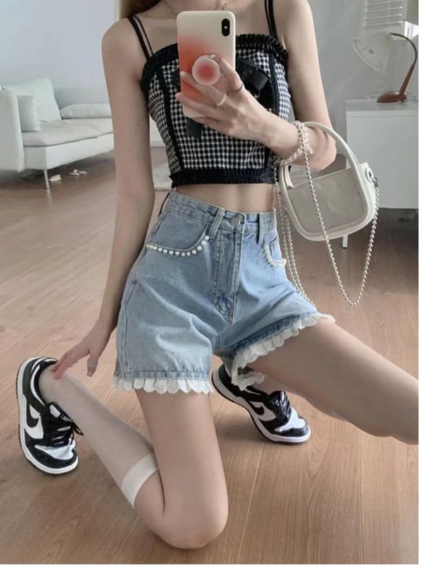 Pantaloni scurți Feynzz, blugi de vară pentru femei, blugi pentru fete, 2022, noi, talie înaltă, largi, culoare deschisă, linie A, pantaloni caldi de vară, cu picioare late mici