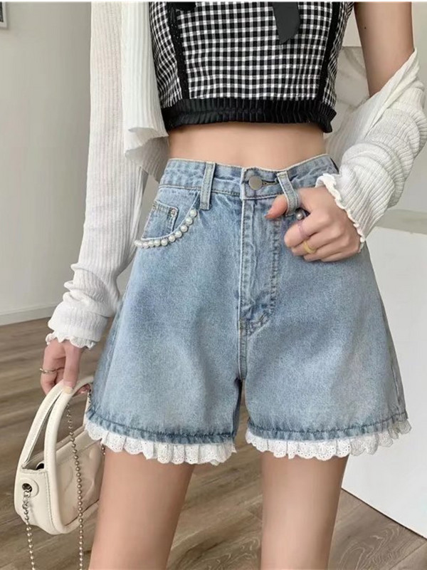 Pantaloni scurți Feynzz, blugi de vară pentru femei, blugi pentru fete, 2022, noi, talie înaltă, largi, culoare deschisă, linie A, pantaloni caldi de vară, cu picioare late mici