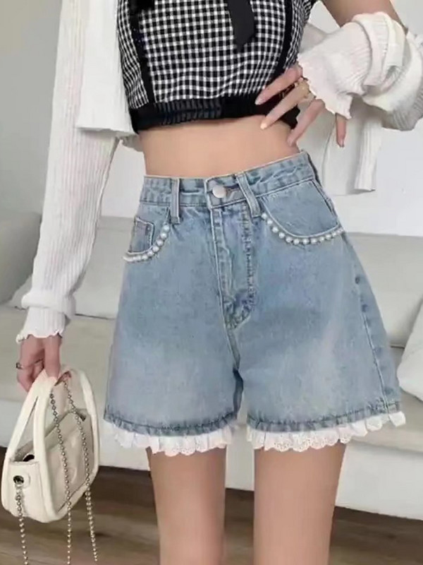 Pantaloni scurți Feynzz, blugi de vară pentru femei, blugi pentru fete, 2022, noi, talie înaltă, largi, culoare deschisă, linie A, pantaloni caldi de vară, cu picioare late mici