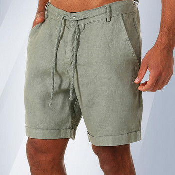 Лятна мода Мъжки ленени къси панталони Мъжки памучни плажни къси нови свободни плътни карго къси панталони за мъже Суичъри