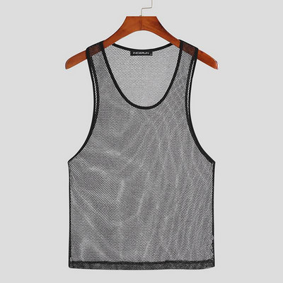 Stilul cluburilor de noapte de petrecere, vestă strălucitoare pentru bărbați, sexy, elegantă, pentru bărbați, cu plasă transparentă, veste fără mâneci, S-5XL, INCERUN, 2023