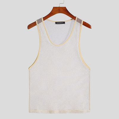 Stilul cluburilor de noapte de petrecere, vestă strălucitoare pentru bărbați, sexy, elegantă, pentru bărbați, cu plasă transparentă, veste fără mâneci, S-5XL, INCERUN, 2023