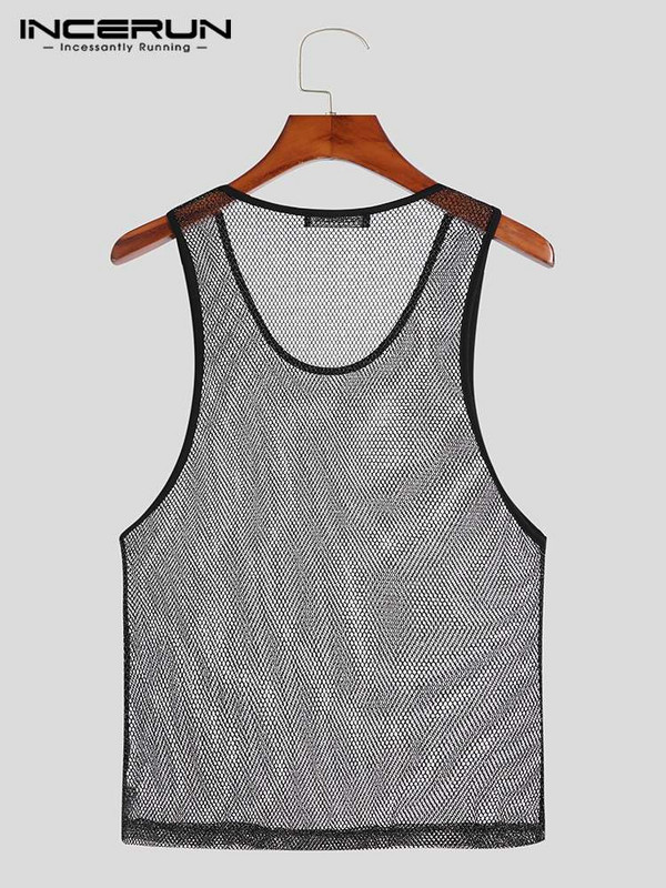 Stilul cluburilor de noapte de petrecere, vestă strălucitoare pentru bărbați, sexy, elegantă, pentru bărbați, cu plasă transparentă, veste fără mâneci, S-5XL, INCERUN, 2023