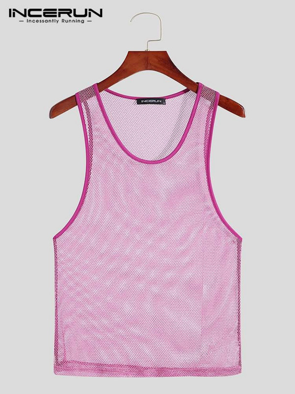 Stilul cluburilor de noapte de petrecere, vestă strălucitoare pentru bărbați, sexy, elegantă, pentru bărbați, cu plasă transparentă, veste fără mâneci, S-5XL, INCERUN, 2023