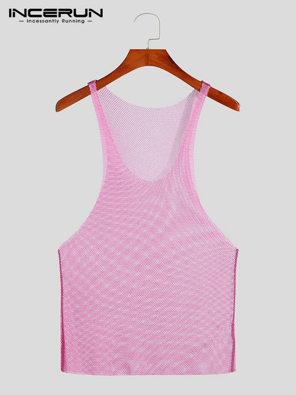Stilul cluburilor de noapte de petrecere, vestă strălucitoare pentru bărbați, sexy, elegantă, pentru bărbați, cu plasă transparentă, veste fără mâneci, S-5XL, INCERUN, 2023