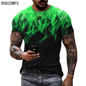 Мъжка тениска с цветна пламъчна графика и 3D печат Модна тениска с О-образно деколте и къс ръкав Улична модерна огромна тениска Ежедневни мъжки тениски