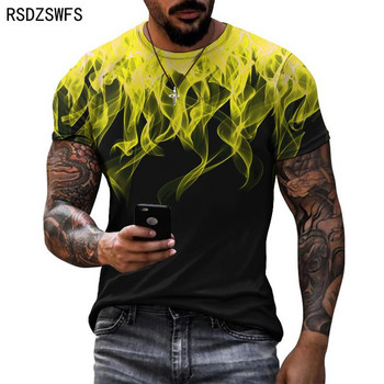 Πολύχρωμο ανδρικό μπλουζάκι με γραφικά 3D εκτύπωσης Flame Μόδα με κοντό μανίκι με λαιμόκοψη Street Trendy υπερμεγέθη μπλουζάκι Casual ανδρικά μπλουζάκια