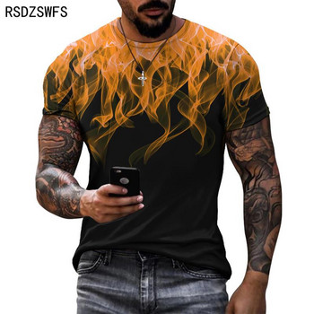 Мъжка тениска с цветна пламъчна графика и 3D печат Модна тениска с О-образно деколте и къс ръкав Улична модерна огромна тениска Ежедневни мъжки тениски