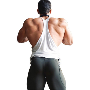 Γυμναστήριο ανδρών Bodybuilding Cotton Tank Tops Y Fitness Λεπτό ιμάντα ώμου Μυϊκή εφαρμογή Αμάνικο πουκάμισο