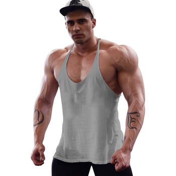 Γυμναστήριο ανδρών Bodybuilding Cotton Tank Tops Y Fitness Λεπτό ιμάντα ώμου Μυϊκή εφαρμογή Αμάνικο πουκάμισο