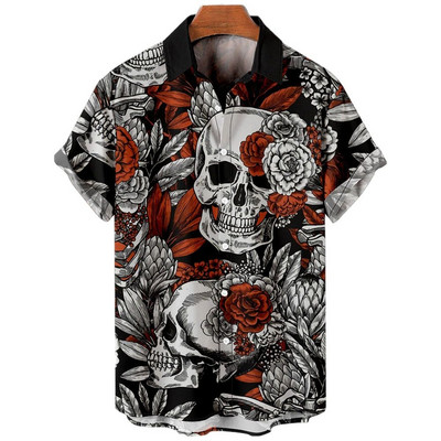 Férfi ingek 3d Vintage Horror Skull Rocker Print Gothic Rockabilly hawaii ing rövid ujjú felső Homme Harajuku Ropa Hombre
