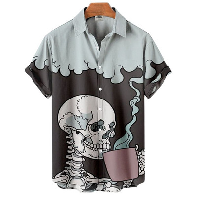 Férfi ingek 3d Vintage Horror Skull Rocker Print Gothic Rockabilly hawaii ing rövid ujjú felső Homme Harajuku Ropa Hombre
