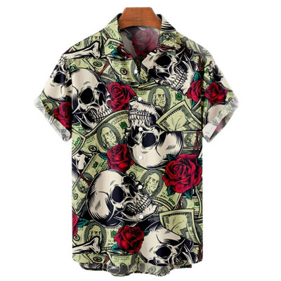 Férfi ingek 3d Vintage Horror Skull Rocker Print Gothic Rockabilly hawaii ing rövid ujjú felső Homme Harajuku Ropa Hombre