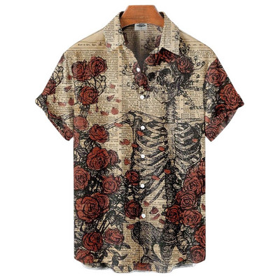 Férfi ingek 3d Vintage Horror Skull Rocker Print Gothic Rockabilly hawaii ing rövid ujjú felső Homme Harajuku Ropa Hombre