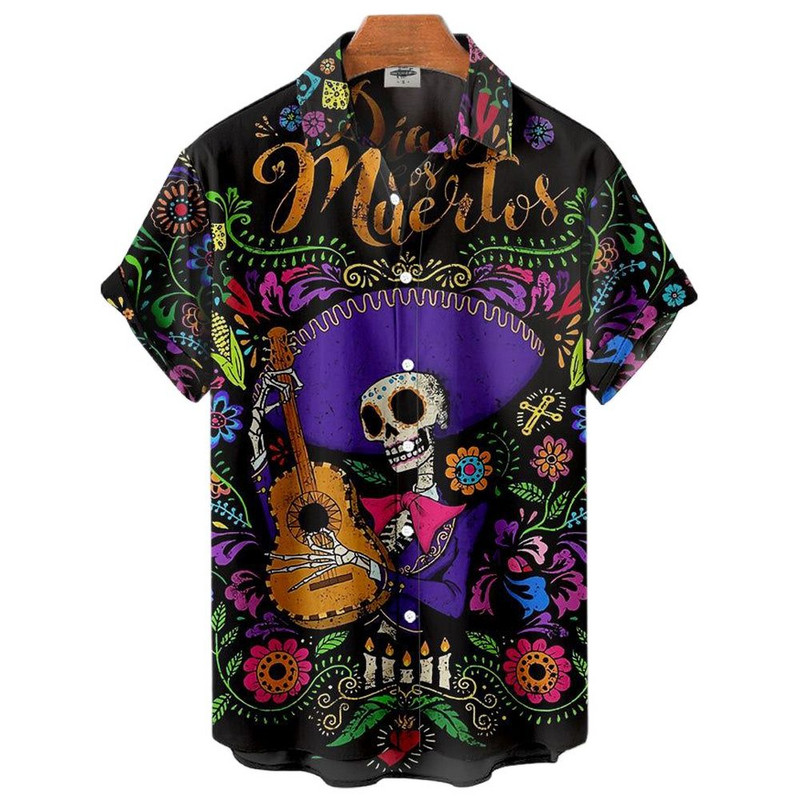 Férfi ingek 3d Vintage Horror Skull Rocker Print Gothic Rockabilly hawaii ing rövid ujjú felső Homme Harajuku Ropa Hombre