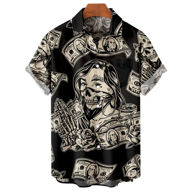 Férfi ingek 3d Vintage Horror Skull Rocker Print Gothic Rockabilly hawaii ing rövid ujjú felső Homme Harajuku Ropa Hombre